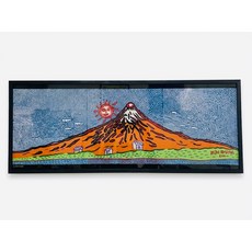草間彌生 富士山 手巾 絲巾 黑色木紋拉絲框 純棉, 1個