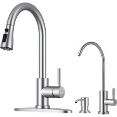 WEWE 주방 수도꼭지 비누 디스펜서 및 당기기 분사기 RV 단일 손잡이 클래식 3가지 모드 스테인리스 스틸 식수용 수도꼭지와 함께 싱크대용