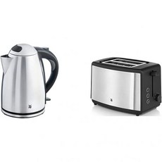 WMF 스텔리오 주전자 스테인리스 스틸 1.7리터 전기 주전자 라임스케일 필터 포함 2400W & 부에노 에디션 토스터 스테인리스 스틸 더블 슬롯 토스터 번 부착구 포함, WMF 스텔리오 주전자 스테인리스 스틸 1.7리터, 전