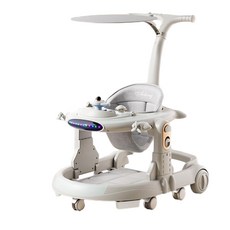 CEYYR 嬰幼兒學步車 附音樂玩具、推把、遮陽棚套裝, 817 - U型旗艦燈光 - 映素灰 音樂玩具 推把 腳墊 遮陽棚, 1個
