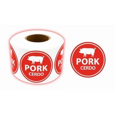 Pork (Cerdo) Round Labels Stickers 1.5 Inch Self Adhesive Food Labels Red Color Meat Packaging F, Pork (Cerdo) Round Labels Stic