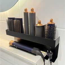 벨리에 무타공 다이슨 에어랩 호환 거치대 선반형 헤어툴 자율 수납 고데기 거치대, 카본 블랙, 1개