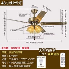 천장 선풍기 실링팬 북유럽 엔틱 레스토랑 모던 조명 씰링팬, 40 n. 주파수 변환 48인치 철날/5등 50W