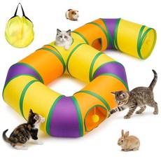 실내 고양이를 위한 고양이 터널 6가지 모양 접이식 놀이집 애완동물 놀이 튜브 미로 걸이용 폼폼 및 인터랙티브 구멍 포함 새끼 고양이 강아지 토끼 흰 족제비 기니피, 6 모양