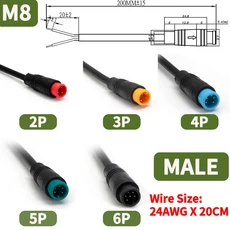 M6/M8 2 3 4 5 6 핀 20cm 전자 자전거 속도 센서 남성-여성 확장 커넥터 케이블 방수 Ebike 와이어, 02 20 PCS, 01 6페이지, 03 M8 Male 20CM