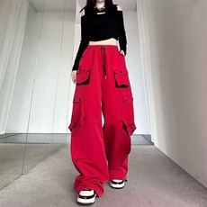 COSYEVNO 여성 카고 바지 봄 가을 빅 사이즈 루즈핏 패션 캐주얼 밴딩 하이웨이스트 등산 바람막이 바지 lyjnsgzk12