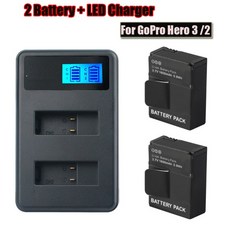 2pcs AHDBT-301 충전 배터리 GoPro Hero 3 3 카메라 부품용 듀얼 포트 USB LED 스크린 충전동 키트, 1개