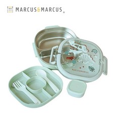 Marcus&Marcus 兒童手提不鏽鋼雙層餐盒組, 綠色, 1個