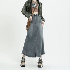 사계절 빈티지 데님 청치마 루즈핏 롱 머메이드 하이웨스트 미디 스커트