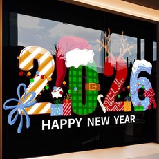 優選好物 2026聖誕節裝飾商場櫥窗玻璃貼紙聖誕節日氛圍布置商場窗貼靜電貼, M232   A款,中