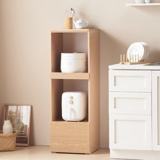 알바로 3단 미니 주방 틈새 밥솥 수납장 정수기 렌지다이 다용도 밥통 정리, 오크