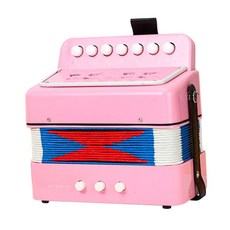 HAIMINGJUN 어린이용 아코디언 7키 악기 장난감 악기 컴팩트 미니 아코디언 어린이용 7키 버튼 남녀 생일 선물, 18cm x 10cm x 18cm, 플라스틱, 분홍색