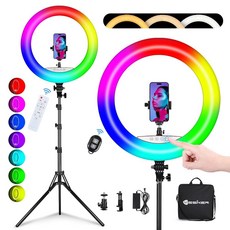 트라이포드 스탠드와 휴대폰 홀더가 있는 예스커 링 라이트 18인치 RGB 25 모드 바이컬, 18" RGB Ring Light