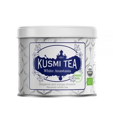 Kusmi Tea - White Anastasia Bio 베르가못 오렌지 블라썸 레몬 향이 함유된 화이트 티 금속 캔 90g, 1