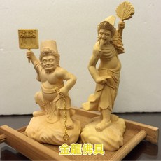 金龍佛具 黃楊木 謝范將軍 七爺八爺 黑白無常 神尊 神像 3寸6, 1個, 一對