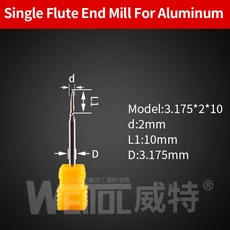 Weitol CNC 1 Pcs 1 플루트 엔드 밀 직경 3.175/4/6/8mm 알루미늄 라우터 비트 CNC 도구 용 밀링 커터, 23 AHL3.210