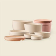 [모도리] 테라파인 깔끔 무흡수 무균열 핸드 메이드 식기세트 핑크베이지 (2인), 1개, 2인세트