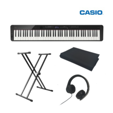카시오 PX-S3100+톱니쌍열스탠드+덮개+헤드폰, 블랙, 1개