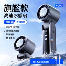 新款手持小風扇冰敷USB充電戶外便攜小型學生通勤掛脖可摺疊桌面, 如圖, 隕石黑智能數顯5檔勁風3600MAH