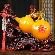 DIU 葫蘆擺件創意家居飾品客廳電視框玄關辦公桌裝飾品樹脂工藝品禮品, 黃色