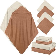 Preboun 모슬린 후드 아기 타월 및 수건 6개 81.3cm x 81.3cm32 32인치 면 신생아 목욕 수축 방지 유아 담요 포함 30.5 30.5cm12 12인치 여아, 그레이, 커피