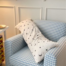 韓式碎花蝴蝶結長條枕，夾腿保暖加絨枕套, 星月月亮 白,40*115cm（枕頭套+內膽芯）