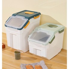 玲玲購 米桶 寵物儲糧桶 防蟲防潮 大容量寵物飼料桶(贈量杯) 狗糧箱 儲物桶 飼料桶 全密封防蟲防潮 米箱, 綠色 （送乾燥劑+量杯+平勺）,15KG（30斤）, 1個