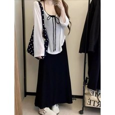 大碼純欲風夏季穿搭一整套女裝薄款長袖防曬罩衫吊帶連衣裙兩件套, 單件灰上衣,M 建議80-100斤