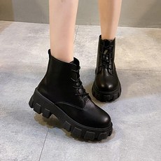 빅사이즈 와플통굽 키높이 여성 모던 레더 워커 LU85