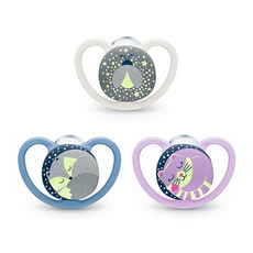 NUK SPACE夜光型超透氣矽膠安撫奶嘴, 1個, 18-36M, 拇指型, 款式隨機