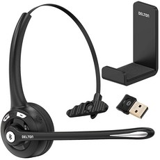 Delton USB 동글 및 후크가 있는 무선 컴퓨터 헤드셋 노이즈 캔슬링 마이크가 있는 블루투스 헤드셋 통화 시간 15시간 컴퓨터 휴대폰 드라이버 사무실 콜 센터