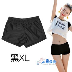 人魚朵朵 女生四角泳褲 柔軟內襯 平口防走光泳褲 黑XL, 黑