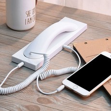 수화기 스마트폰 전화기 핸드폰 이어폰 통화 앤티크 조절 단말기 마이크 모양 글로시, 싱글 핸들 화이트+애플리케이션 어댑터