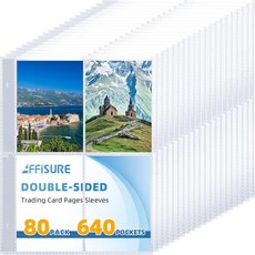 640 포켓 4 카드 슬리브 양면 3 링 바인더 2.5x3.5 장착 80장 A5 상단 로딩 페이지 보호기 사진 엽서 트레이딩 카드용 울트라 클리어, 80 PACK