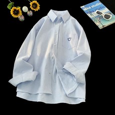 유니섹스 오버핏 스트라이프 셔츠 빅사이즈 미소 프린트 DL1494