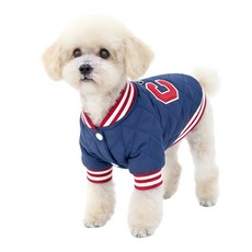 준성 C타입 강아지 옷 패딩 하네스 반려견 소형견 애견 겨울 아우터 야구 점퍼 의류, 네이비, 1개