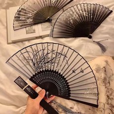 川月商行 國風摺疊小扇子 新中式漢服配件 黑色小巧摺扇