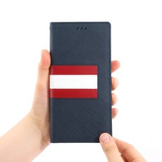 Designskin Galaxy S23/Plus/Ultra Mixed Leather 皮革錢包保護套-海軍藍/條紋