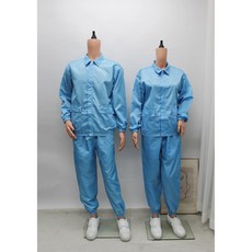 [제전복 투피스] Y카라 화이트 스카이블루 상하복 크린룸복 반도체복 긴팔작업복 방진복 정전기방지, 흰색(white), 2XL, 1개