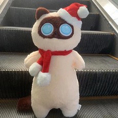 대형 고양이인형 애착 뚱냥이 장식 검은고양이 블랙 바디필로우 모찌 냥이, 1개, J. 아이보리 고양이 크리스마스
