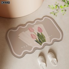 DFMEI 浴室科技布吸水地墊衛生間防滑墊廁所進門速幹腳墊子, 1個, 鬱金香-咖色-異形
