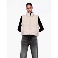 ZARA 여성패딩 데일리룩 민소매 쇼트 경량 코튼 조끼 점퍼