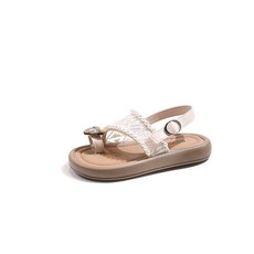 DFMEI 女童涼鞋夏季新款涼鞋夾趾休閒沙灘鞋防滑兒童珍珠涼鞋子