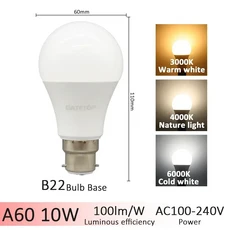 호환 1-20pcs E27 B22 기본 LED 3 색상 조정 전구 AC110V 220V 전구 3CCT(3000K 4000K 6000K) 메모리 기능, 08 10W B22, 02 1pcs, 01 AC100-240V