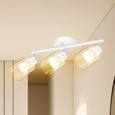 3 라이트 LED 트랙 조명 키트 유리 그늘막 주방 식당 침실 복도용 모던 3방향 천장 스팟 유연하게 회전 가능한 헤드 검은색 GU10 전구 미포함, 3-heads White