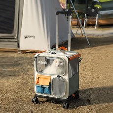 먀오샤오위안 대형 캔버스 반려동물 이동 가방 2in1 - 백팩+캐리어 통기성 우수 휴대용 멀티펫 여행 캐리어 (강아지 고양이), 1개, 녹색-주황색