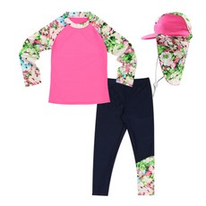 아이스샌드 유아 래쉬가드 세트+플랩캡 3pcs BR-9805 키즈 여아 수영복