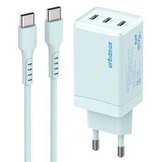 어반어스 GaN 67W 미니 C타입 3포트 PD PPS 초고속 충전기 65W C TO C 케이블 1.5m, 블루, 1개