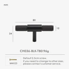 Nurlin 황동 널링 다이아몬드 아웃 영국 스타일 T-바 캐비닛 핸들 서랍 문짝 손잡이 블랙 골드, 01 CH036-BLK-T80