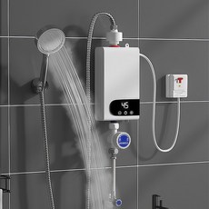 일촉식 순간온수기 온도조절가능 전기온수기 샤워 세트, 화이트
